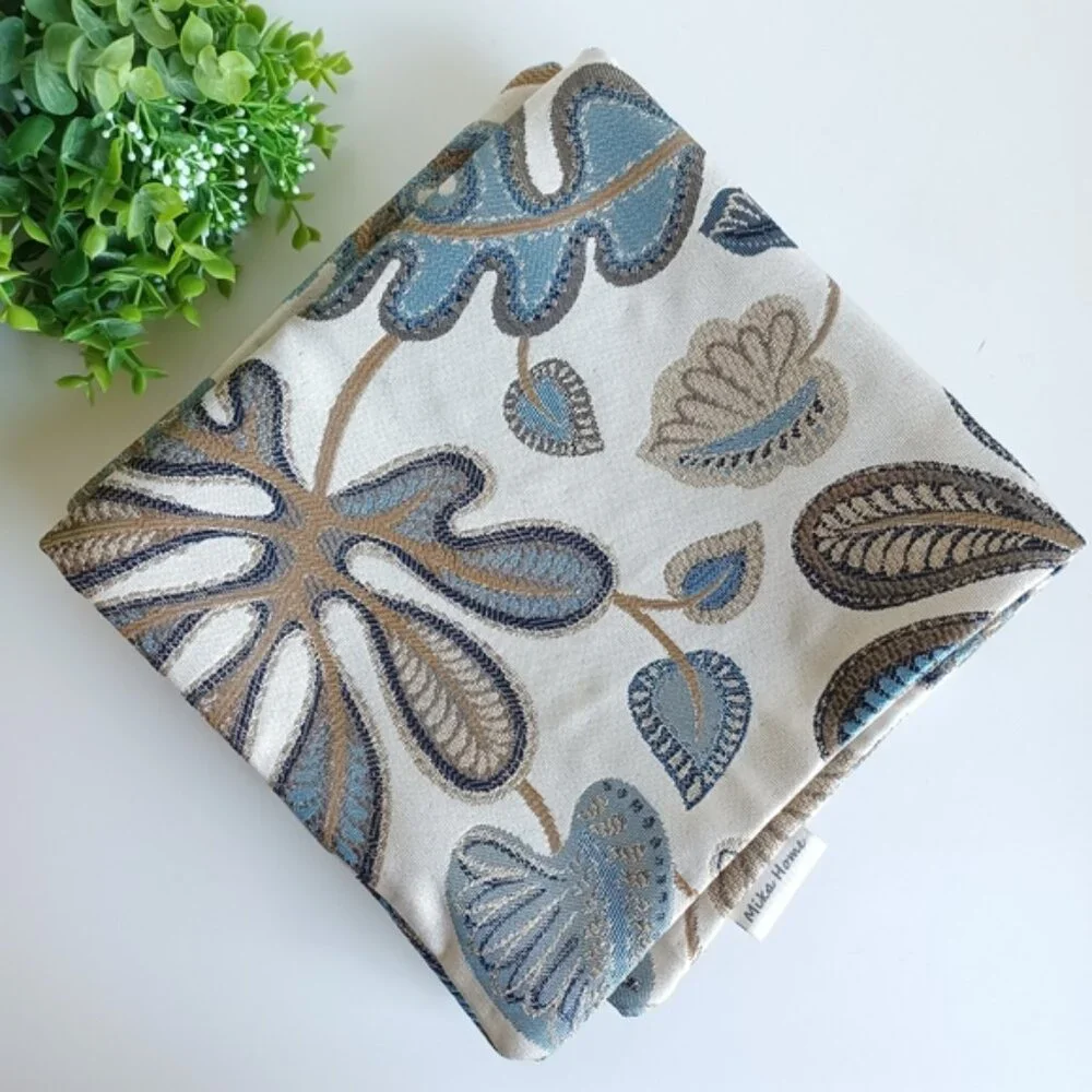 Set of 2 Jacquard Tropical Leaf Throw Pillow Covers | 20x20 | NWT | Blue & Cream